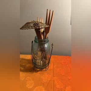 Vintage Primitive Wire Mason Jar Holder Kitchen Wooden Spoons